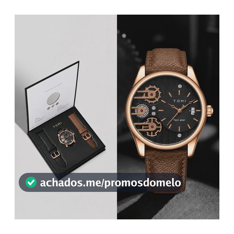 Relógio Tomi Masculino T106 Kit Presente Mostrador Preto Marrom/preto Dourado Preto