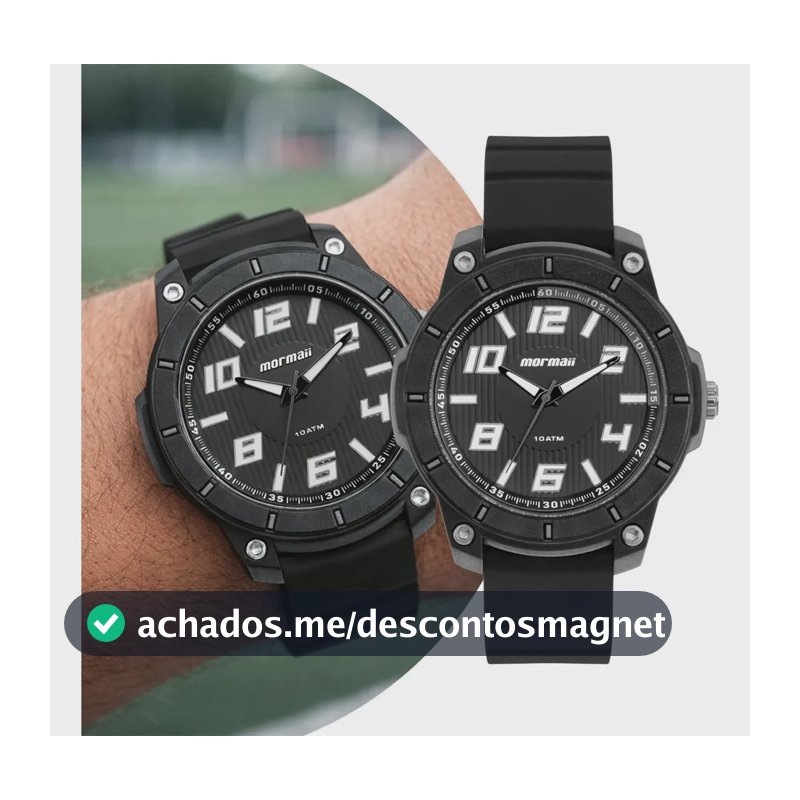 Relógio Analógico Mormaii Masculino Preto, com Pulseira de Silicone e Resistência à Água 100m