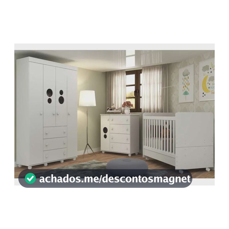 Quarto Bebê Completo Infantil com Guarda-Roupa Cômoda Berço e Colchão Incluso Pimpolho Multimóveis Branco 3 anos de garantia