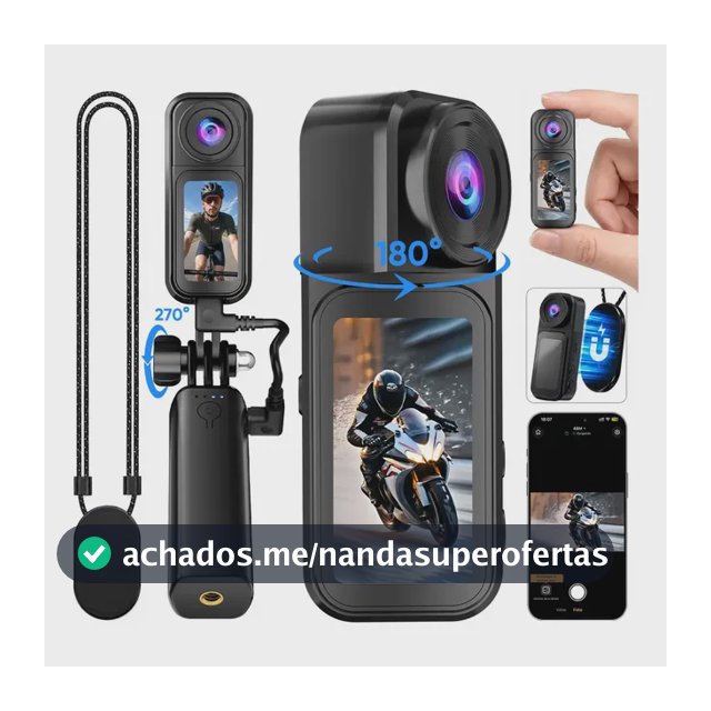 Câmera De Ação Esportiva Portátil Basike 4K 48MP Magnética,Mini Câmera Moto Bateria 230min Com WiFi, Lente Rotativa 180°, 1,47"Tela Touch, Câmera Filmadora Profissional Ba-CAM493