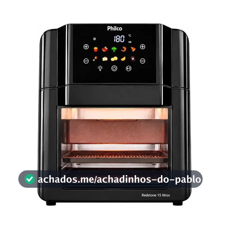 Philco PAF15C Fritadeira Air Fryer Oven 15 Litros Revestimento Redstone Porta Removível Luz Interna 10 Funções Preta