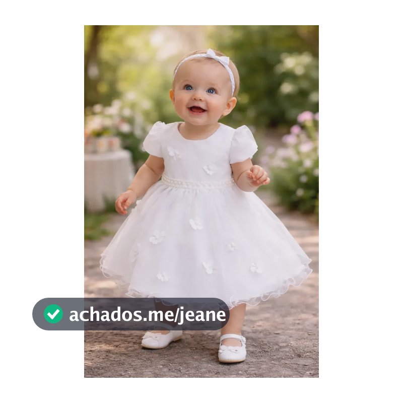 Vestido Infantil Menina Batizado Festa Daminha Cinto Pérolas Branco Lisa 3