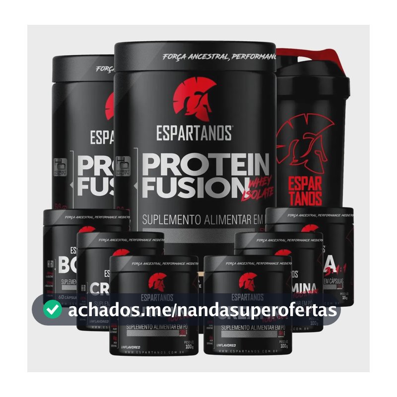 Kit 2x Whey Fusion + 2x Bcaa + 2x Crea + 2x Glutamina + Copo Sabor Chocolate/Baunilha