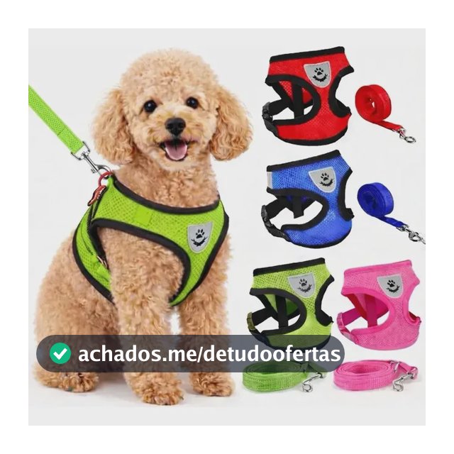 Coleira Peitoral Pet Cachorro E Gato Refletivo Com Guia