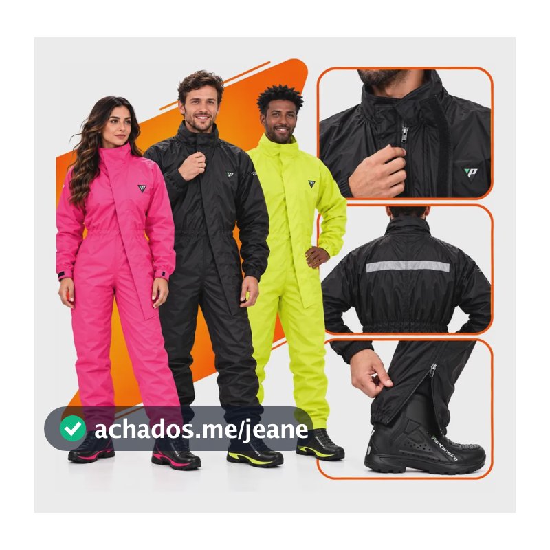 Macacão Capa De Chuva Pantaneiro Nylon Motoqueiro Moto Roupa Preto G