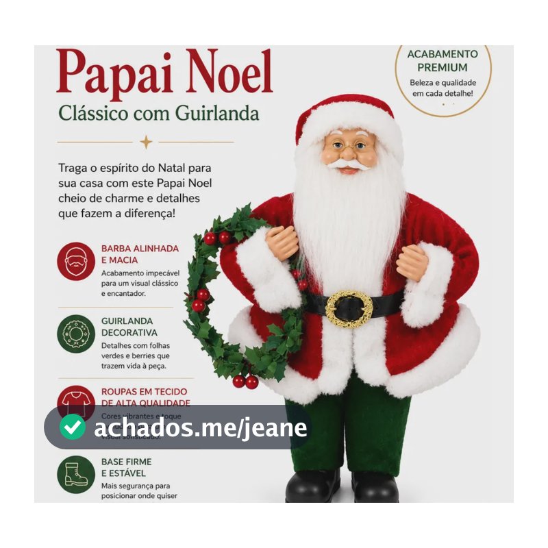 Boneco Papai Noel Em Pé Florarte 30cm Guirlanda Enfeit Natal Vermelho E Verde 0
