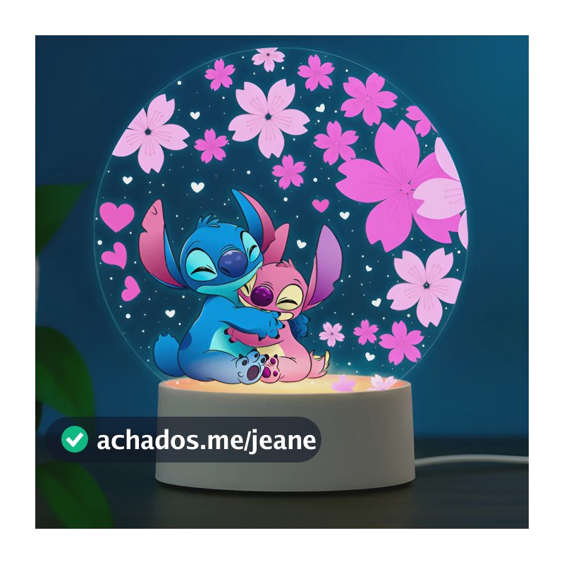 Luminária Uv Stitch E Angel - Quarto Bebe. Branco Usb