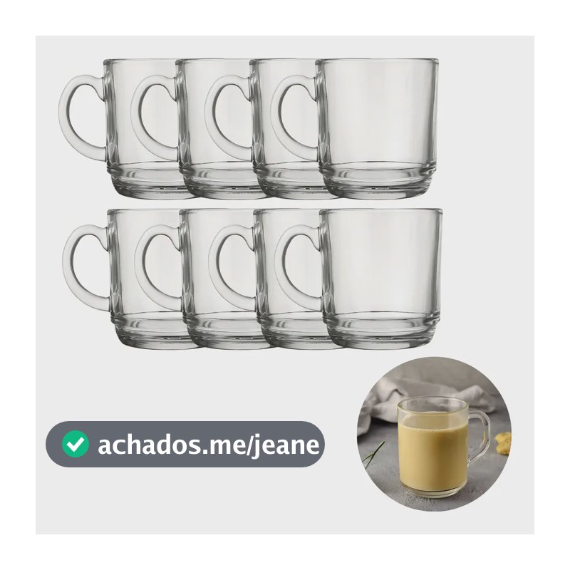 Kit de Canecas de Vidro com Alça para Café e Chá 250 mL Transparente