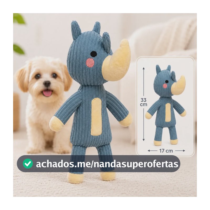 Brinquedo Pelúcia Pet Mordedor Apito Cachorro Caes Diversão Azul-aço Rinoceronte