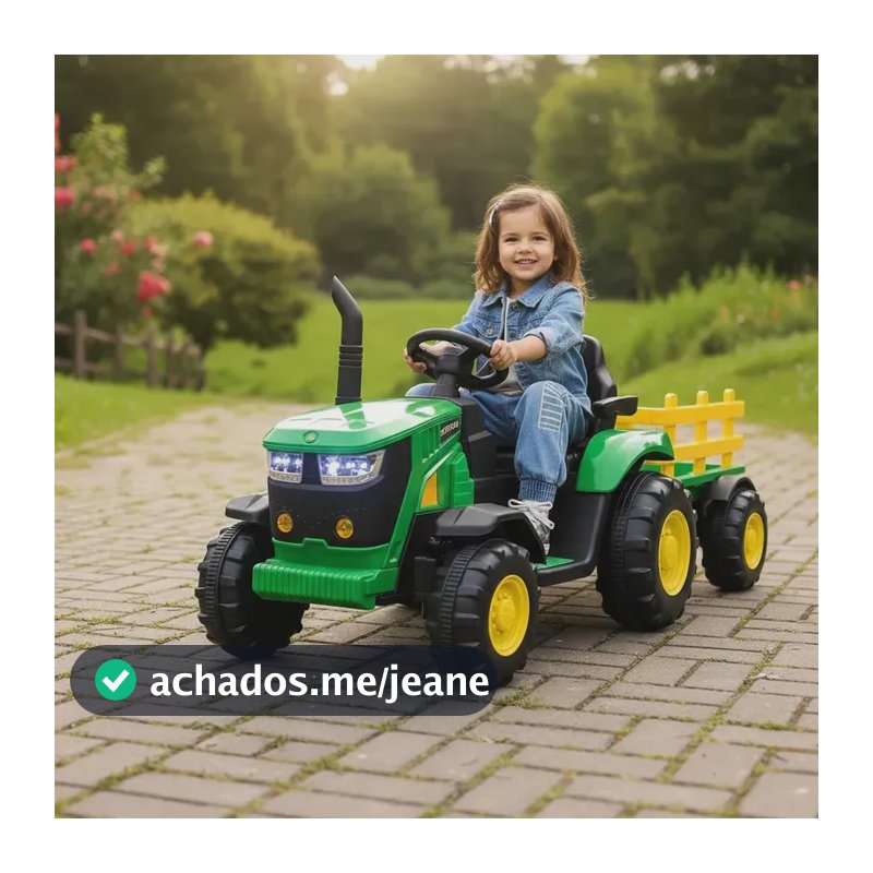 Trator Elétrico Infantil Zippy Toys Verde e Amarelo com Controle Remoto