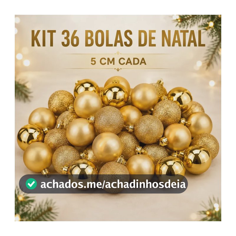 Kit Bolas de Natal Douradas Redondas para Árvore – 36 Unidades de 5cm