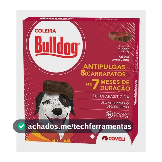 Coleira Antipulgas Bulldog Coveli Para Cães Médios e Grandes