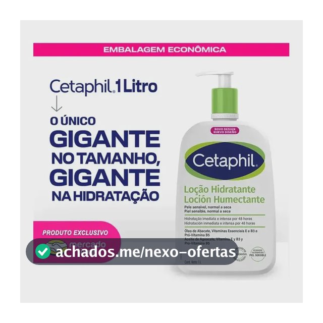 Cetaphil Loção Hidratante Corporal e Facial para Pele Sensível, Normal a Seca 1L - Hidratação 48h