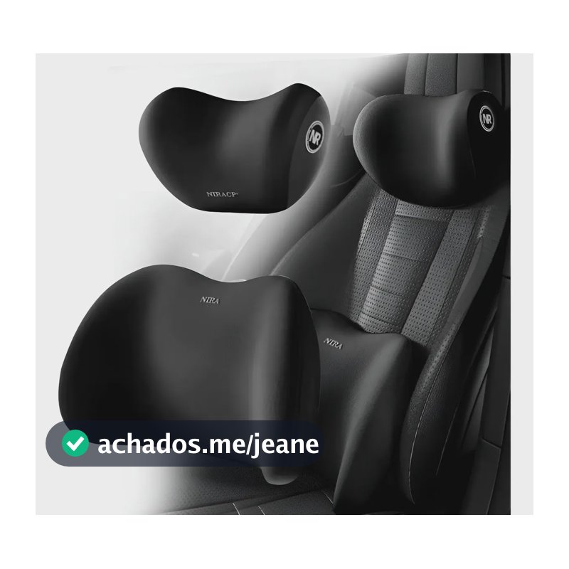 Conjunto Almofadas Lombar Pescoço Carro Assento Preto/ 2 Peças
