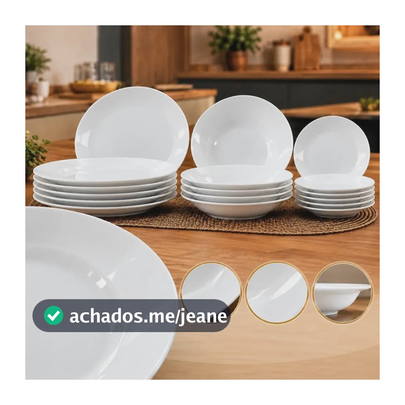 Jogo De Pratos 18 Peças Round Branco Raso Fundo Sobremesa