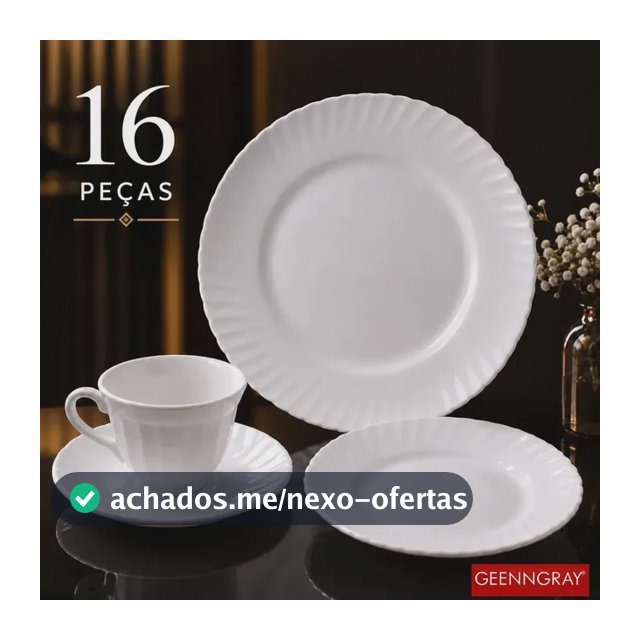 Aparelho De Jantar + Jogo Chá 16 Peças Completo Branco Liso Vidro Duralex Mesa Posta Resistente Moderno GeennGray
