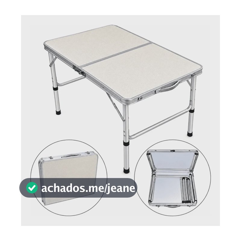 Mesa Dobrável Alumínio com Tampo MDF 90x60cm Altura Ajustável 30/70cm Vira Maleta Titanium Platina