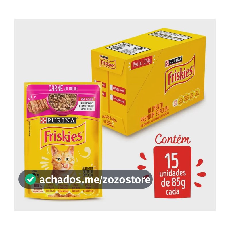 Ração Úmida Sachê Friskies Gato Adulto Carne ao Molho 85g kit c/ 15un