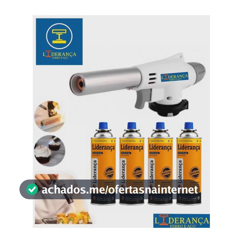 Kit Maçarico Portátil Automático Liderança Ferro E Aço para 1300°C com 4 Refis de Gás Butano
