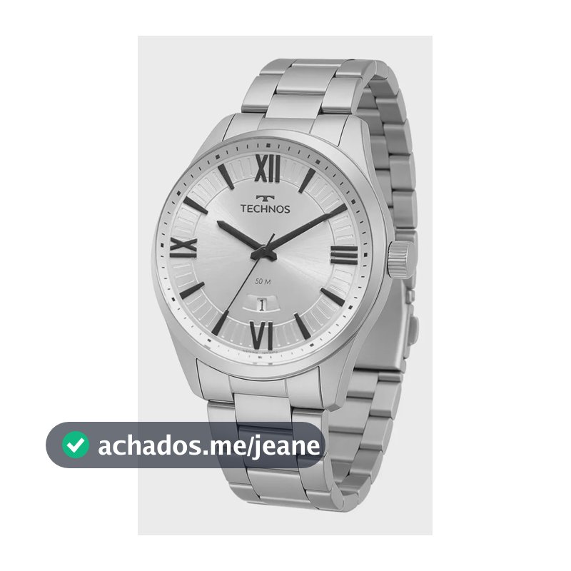 Relógio Technos Masculino Steel Prata Fundo Prateado