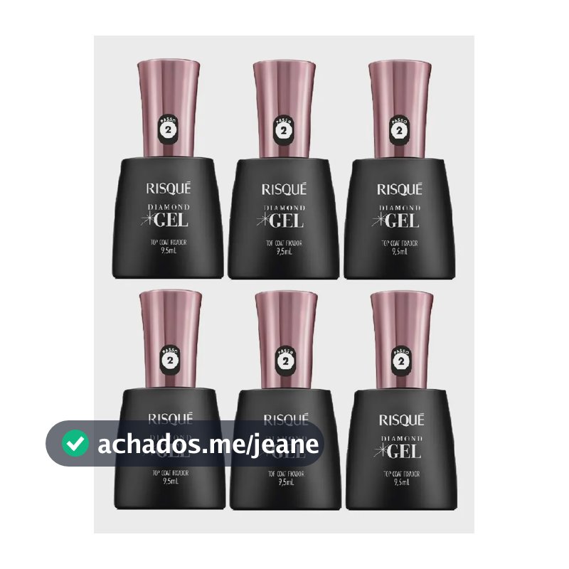 Risque Diamond Gel Top Coat Fixador 9,5ml Kit 6 Unidades