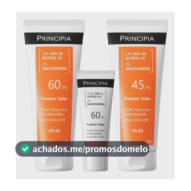 Principia Kit Trio Protetor Solar Facial PS-01 Fps60 + Protetor Solar Corporal Ps-03 Fps 45 e 60