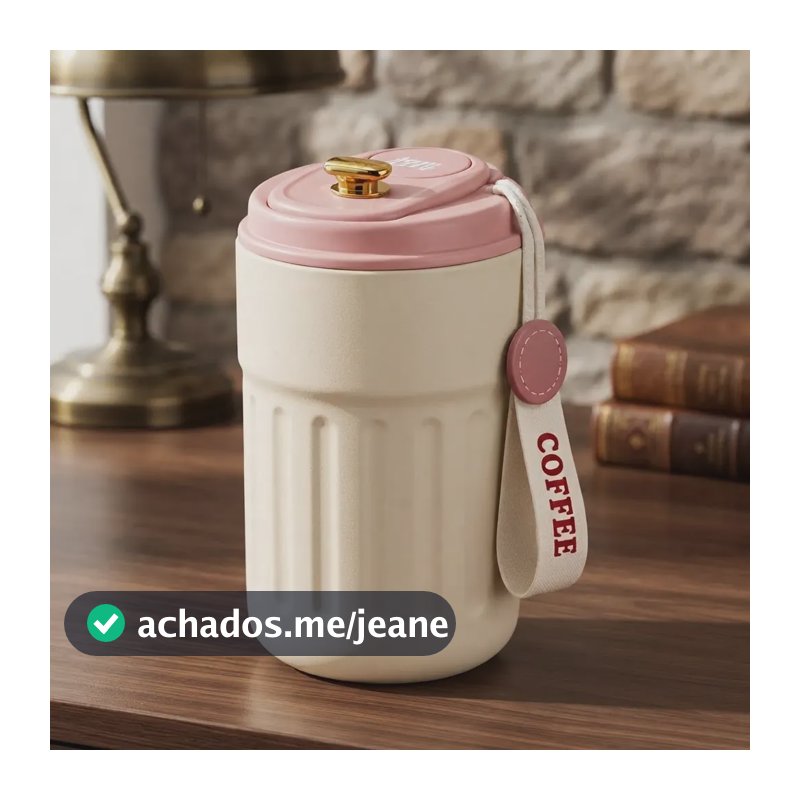 Copo Térmico Caneca Café Chá Tampa Display Temperatura Inox Creme Com Rosa Lisa