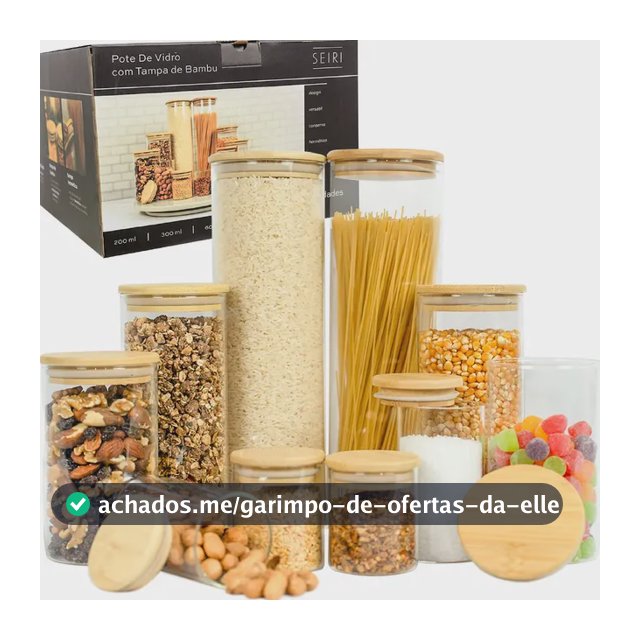 Kit 10 Potes Herméticos Vidro Tampa Bambu Seiri Para Mantimentos Cozinha