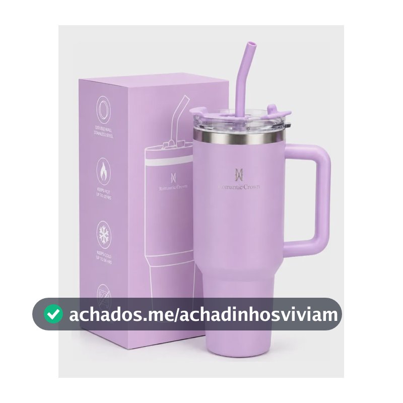 Copo Térmico Gigante 1,2l Inox Com Tampa Inox Canudo Escova Roxo Claro Cor Pura / Material Fosco