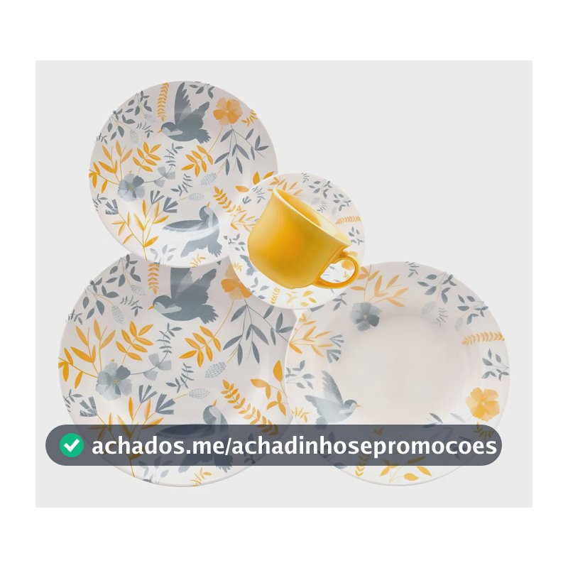Jogo de Jantar e Chá 20 Peças Biona Donna Cerâmica Amarelo Florido