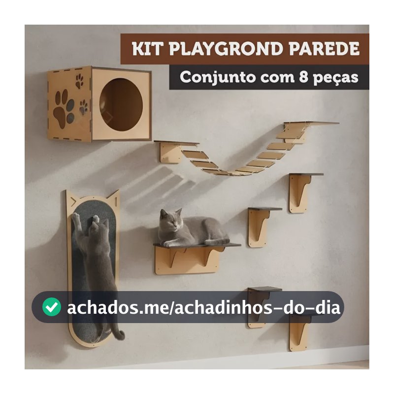 Kit Playground Parede Gato Mdf 8 Peças Nicho Ponte Arranhado
