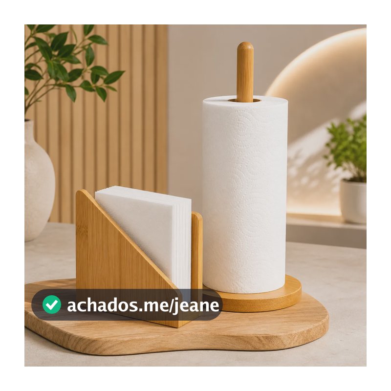 Kit Porta Guardanapo E Papel Toalha Bambu Rústico Suporte Bambu