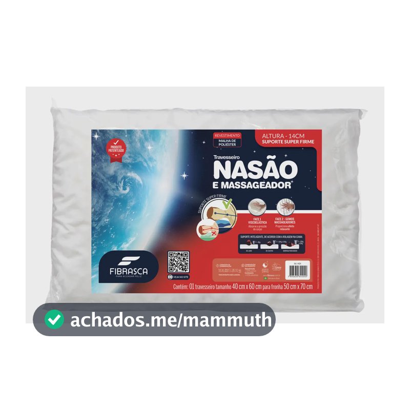 Travesseiro Nasa Alto Nasão E Massageador Fibrasca 50cmx70cm