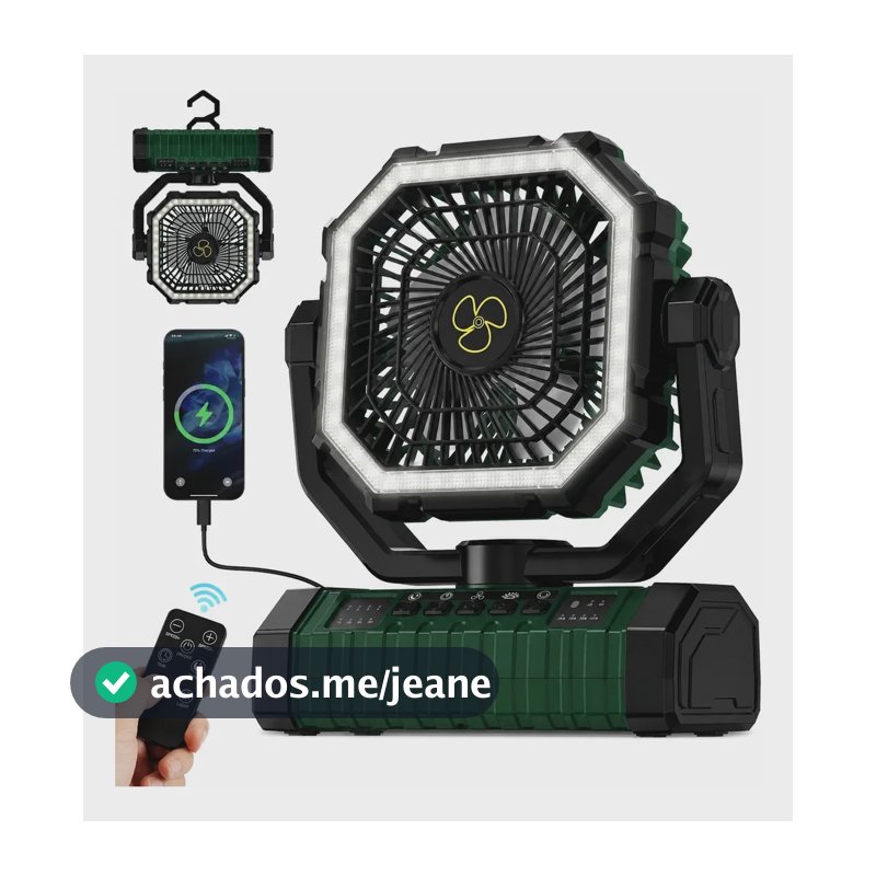 Ventilador Portátil Acampamento Recarregável Com Luz20000mah Verde