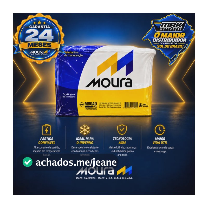 Bateria Moura M60ad Creta Fox Argo Golf C4 Clio Direito Hb20 Direito