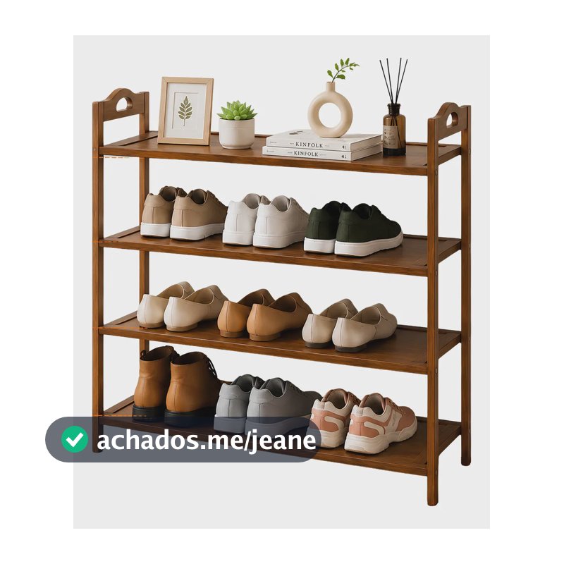 Sapateira Organizadora 4 Andares Em Bambu Multiuso 70cm Marrom-claro