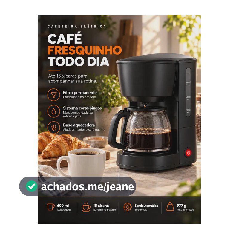 Cafeteira Elétrica 15 Xícaras 600ml com Filtro Permanente Sistema Corta-Pingos e Base Aquecedora para Café Casa Escritório Cozinha