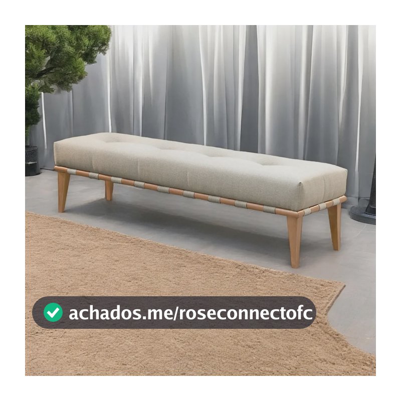 Recamier Luxo Madeira Maciça Valentin Linho Bege Claro