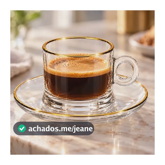 Jogo 6 Xícaras Café Chá Vidro 80ml Pires Borda Dourada Dourado Liso Liso