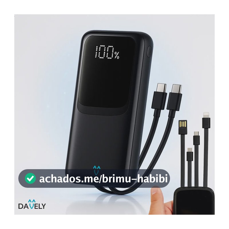 Power Bank 20.000mAh 22.5W Carga Rápida Com Display Digital Carregador Portátil Carga Rápida Premium Compatível Com Todos Os Celulares Iphone Android IOS apple xiaomi LG Samsung Motorola -Marca Davely