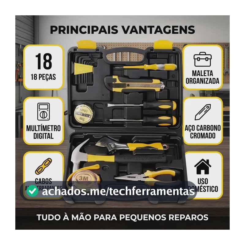 Kit de Ferramentas Manuais WETOKE 18 Peças Com Multímetro Digital e Maleta Compacta para Casa e Garagem