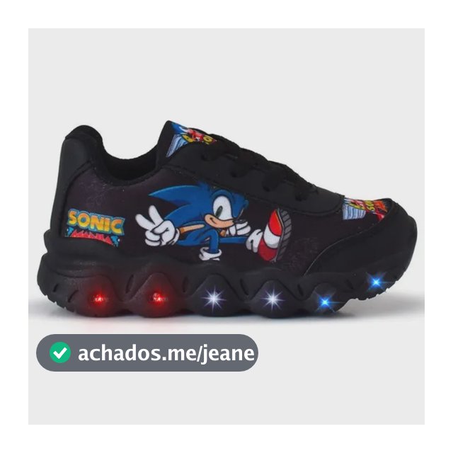 Tênis Infantil Sonic Menino Azul Casual Com Led Super Macio
