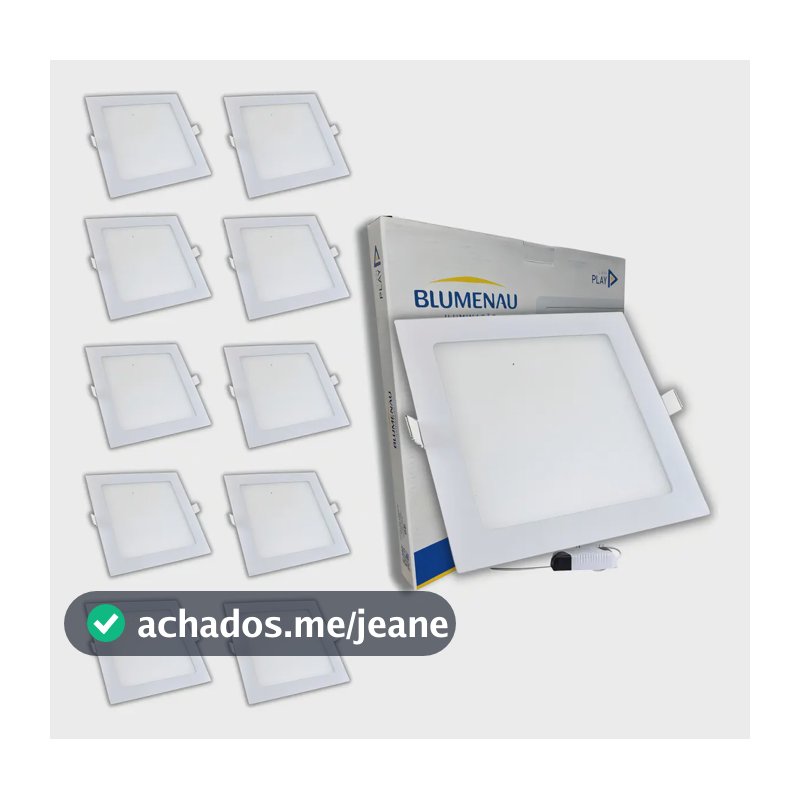 Kit 10 Plafon Led Quadrado de Embutir 18w 6500k Branco Frio Play Blumenau Drive Interno