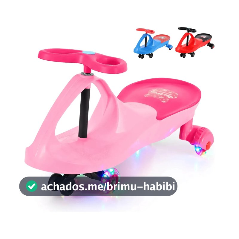 Carrinho Rolimã Car Drift Infantil Volante Gira 360° Triciclo Com Roda Led Colorido Cor Rosa JustFun Brinquedos
