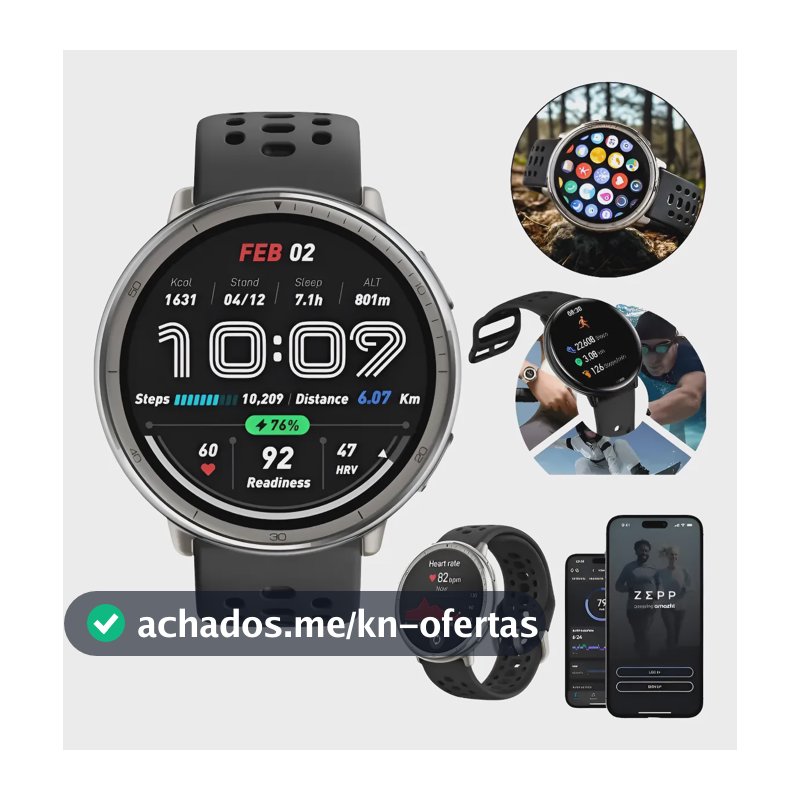 Relógio Inteligente Bluetooth Amazfit Active 2 Amoled Redond Branco Mesh Preto Prateado