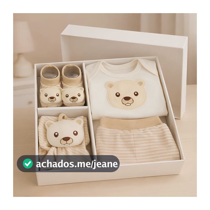 Kit Presente Bebê Recém Nascido Body Mijão Pantufa Naninha Castor Bege Caqui P