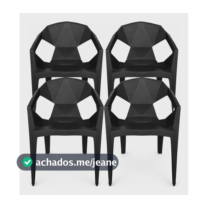 Kit 4 Cadeiras Diamond Preta Sala De Jantar Diamond Preto
