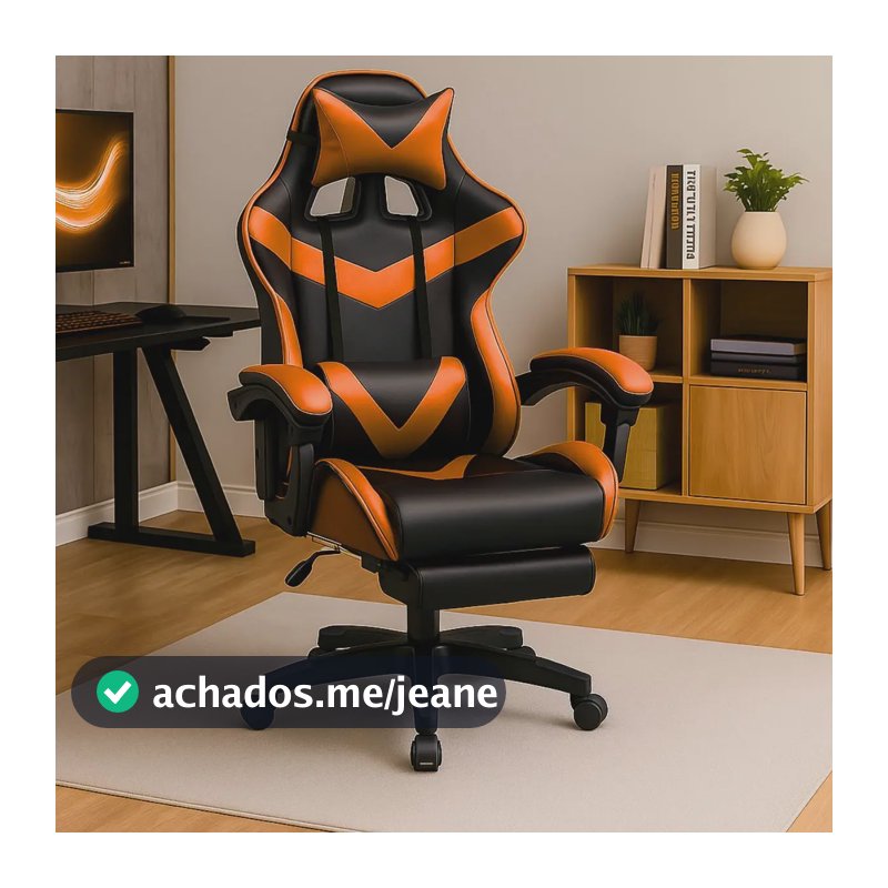 Cadeira De Escritório Gamer Nitro Ergonômica Estofado Couro Sintético Reclinável Altura Ajustável Apoio Para Pés Cor Laranja Luvinco