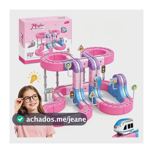 Pista Trem Magnético Elétrico Brinquedo Infantil Menina Kit Rosa-chiclete-162pcs