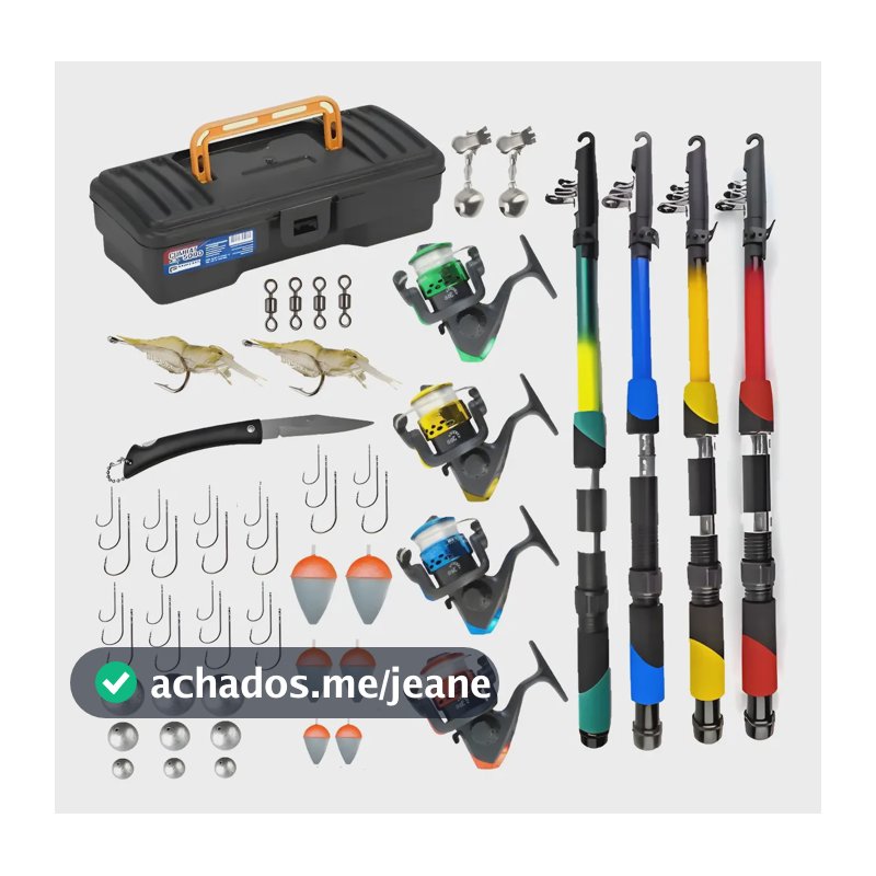 Kit Pesca Completo 4 Varas 10kg + 4 Molinetes E Acessórios